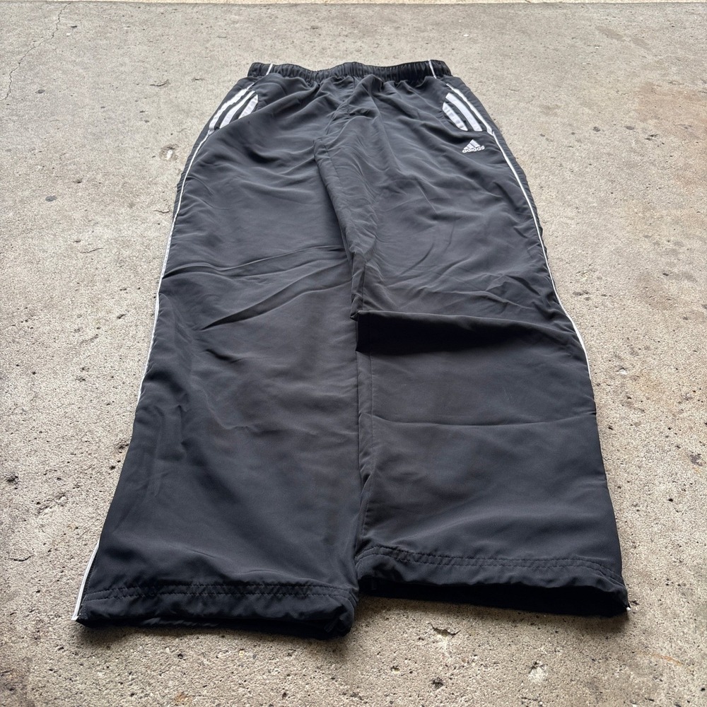 Adidas Climalite Black Track Pants Mens Medium Straight Leg White Stripe 19732